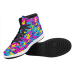 Neon Camouflage Print High Top Leather Sneakers