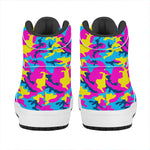 Neon Camouflage Print High Top Leather Sneakers