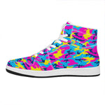 Neon Camouflage Print High Top Leather Sneakers
