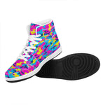 Neon Camouflage Print High Top Leather Sneakers