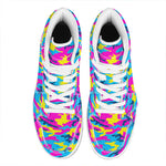 Neon Camouflage Print High Top Leather Sneakers