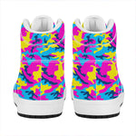 Neon Camouflage Print High Top Leather Sneakers