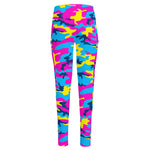 Neon Camouflage Print High-Waisted Pocket Leggings