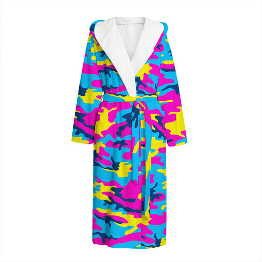 Neon Camouflage Print Hooded Bathrobe