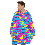 Neon Camouflage Print Hoodie Blanket
