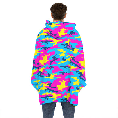 Neon Camouflage Print Hoodie Blanket