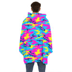 Neon Camouflage Print Hoodie Blanket
