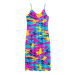 Neon Camouflage Print Jersey Midi Cami Dress