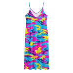 Neon Camouflage Print Jersey Midi Cami Dress