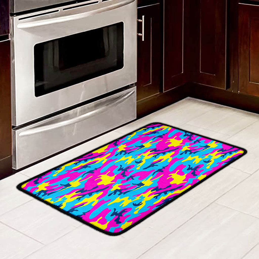 Neon Camouflage Print Kitchen Mat