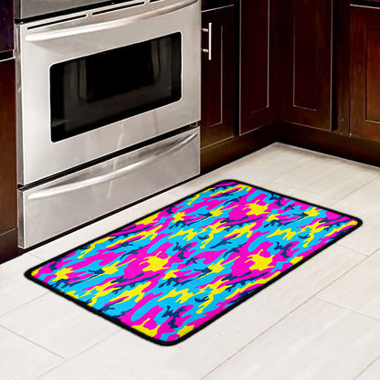 Neon Camouflage Print Kitchen Mat