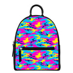 Neon Camouflage Print Leather Backpack