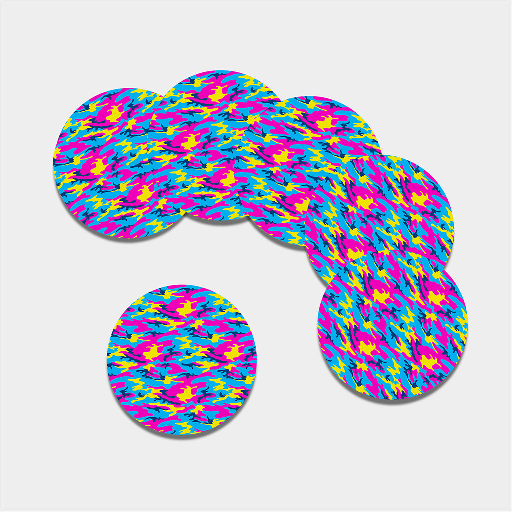 Neon Camouflage Print Leather Coaster Set
