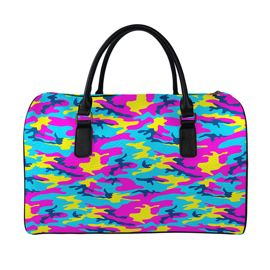 Neon Camouflage Print Leather Duffle Bag
