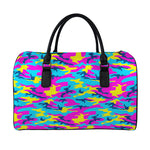 Neon Camouflage Print Leather Duffle Bag