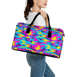 Neon Camouflage Print Leather Duffle Bag