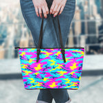 Neon Camouflage Print Leather Tote Bag