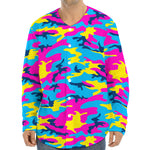 Neon Camouflage Print Long Sleeve Baseball Jersey