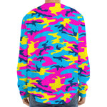Neon Camouflage Print Long Sleeve Baseball Jersey
