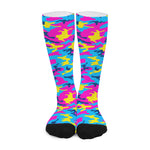 Neon Camouflage Print Long Socks