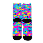 Neon Camouflage Print Long Socks