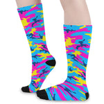 Neon Camouflage Print Long Socks