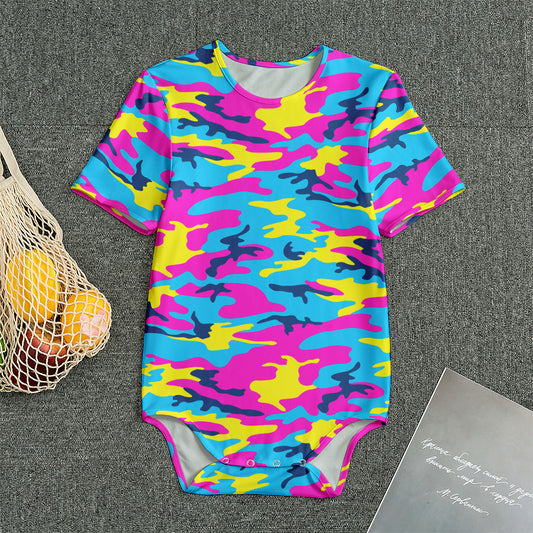Neon Camouflage Print Men's Bodysuit