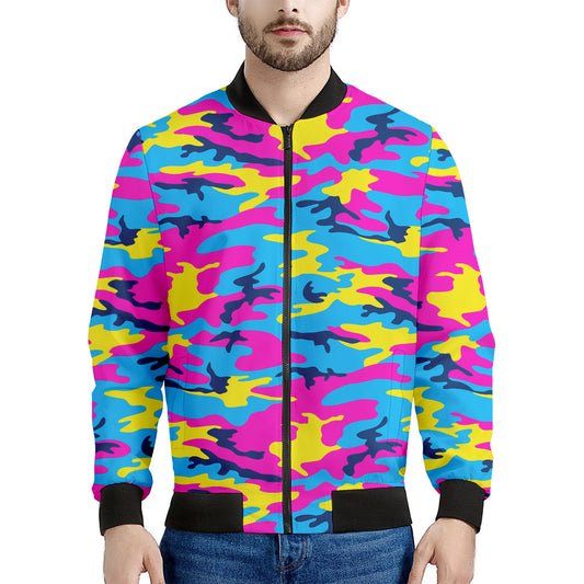 Neon Camouflage Print Men's Bomber Jacket