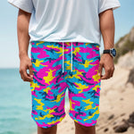 Neon Camouflage Print Men's Cargo Shorts