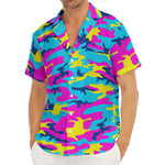 Neon Camouflage Print Men's Deep V-Neck Shirt