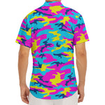 Neon Camouflage Print Men's Deep V-Neck Shirt