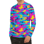 Neon Camouflage Print Men's Long Sleeve Rash Guard