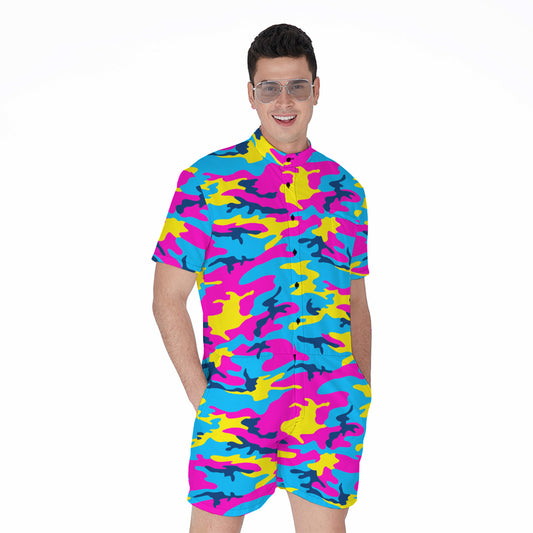Neon Camouflage Print Men's Rompers