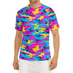 Neon Camouflage Print Men's Short Sleeve Rash Guard