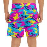 Neon Camouflage Print Men's Split Running Shorts