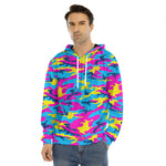 Neon Camouflage Print Men's Velvet Pullover Hoodie