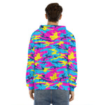 Neon Camouflage Print Men's Velvet Pullover Hoodie