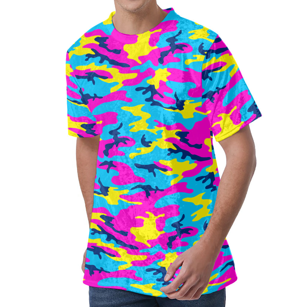 Neon Camouflage Print Men's Velvet T-Shirt