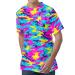 Neon Camouflage Print Men's Velvet T-Shirt