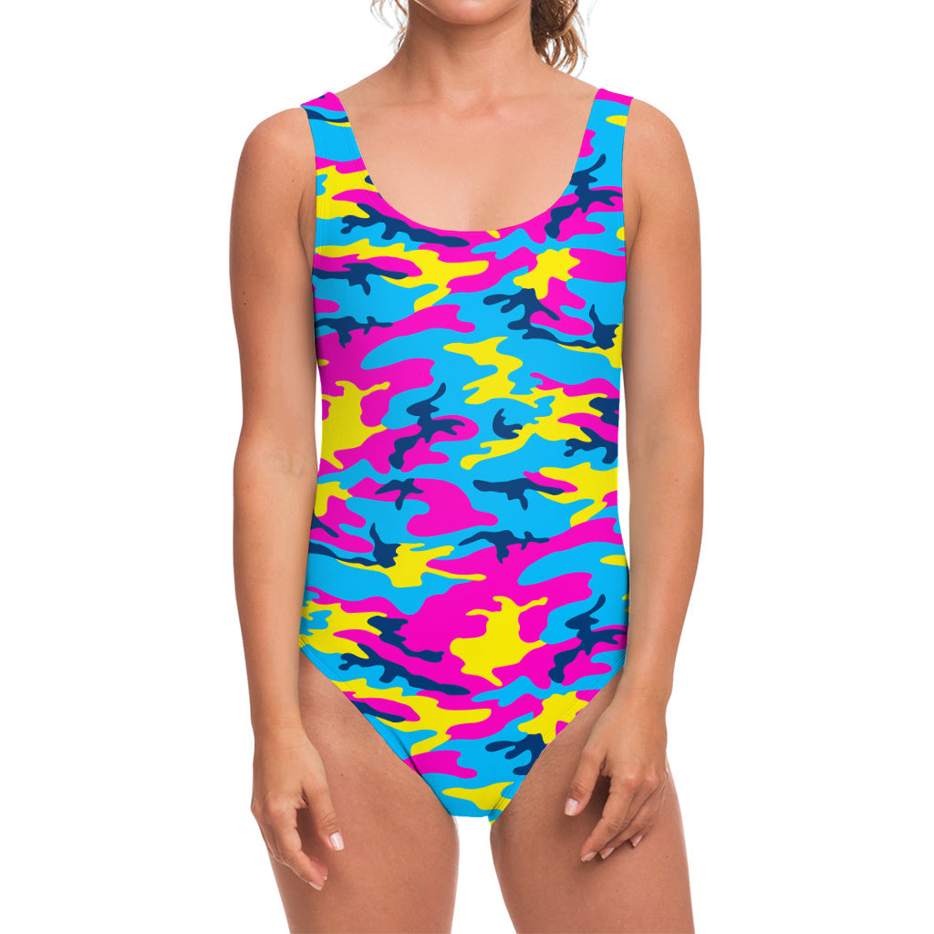 Neon Camouflage Print One Piece Swimsuit