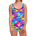 Neon Camouflage Print One Piece Swimsuit