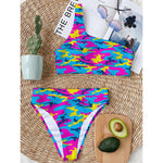 Neon Camouflage Print One Shoulder Bikini Top