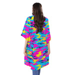 Neon Camouflage Print Open Front Beach Cover Up