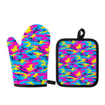 Neon Camouflage Print Oven Mitt And Pot Holder Set