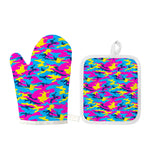 Neon Camouflage Print Oven Mitt And Pot Holder Set