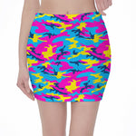 Neon Camouflage Print Pencil Mini Skirt