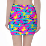 Neon Camouflage Print Pencil Mini Skirt