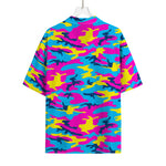 Neon Camouflage Print Rayon Hawaiian Shirt