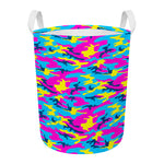 Neon Camouflage Print Round Laundry Basket