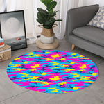 Neon Camouflage Print Round Rug